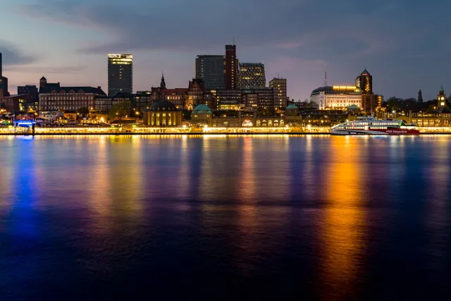 Hamburg on the Elbe at night