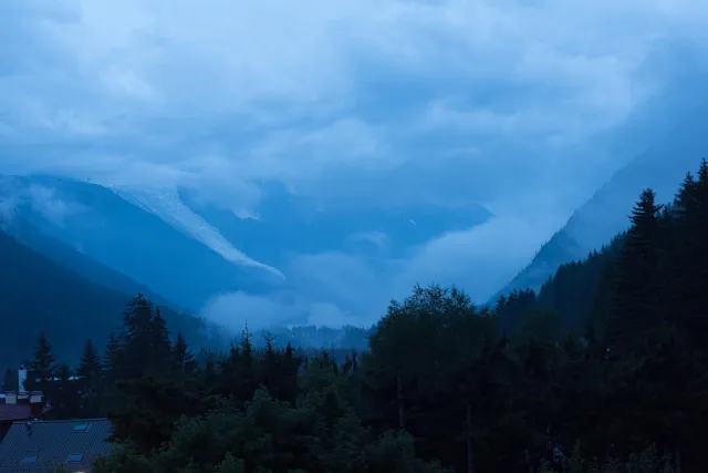 On the Mont Blanc massif during the blue hour