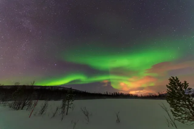 Northern lights in the Lyngenfjord Alps at the seventieth latitude